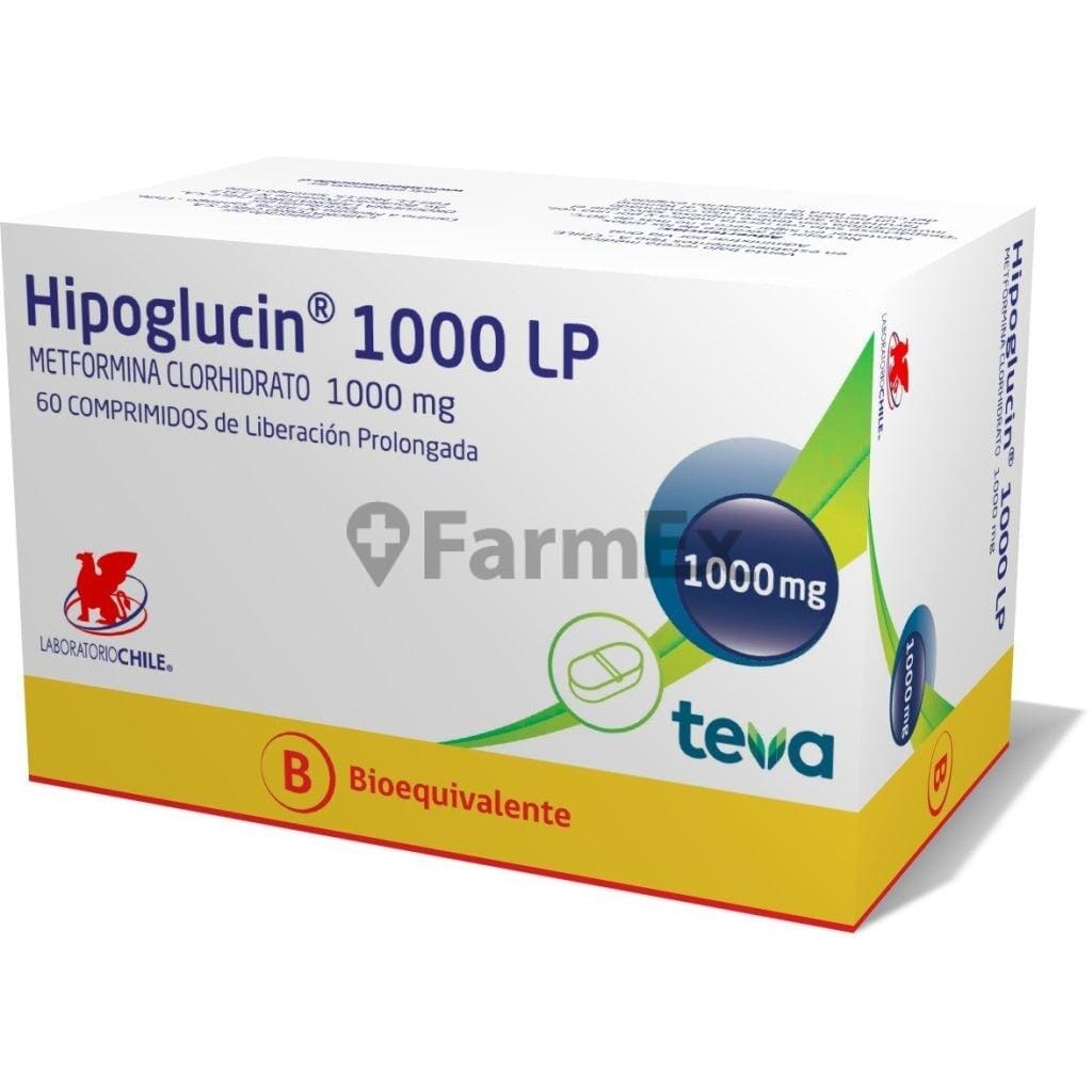 Hipoglucin LP Metformina 1000 mg x 60 Comprimidos de Liberación Prolongada Farmex-Fonasa-Persistente